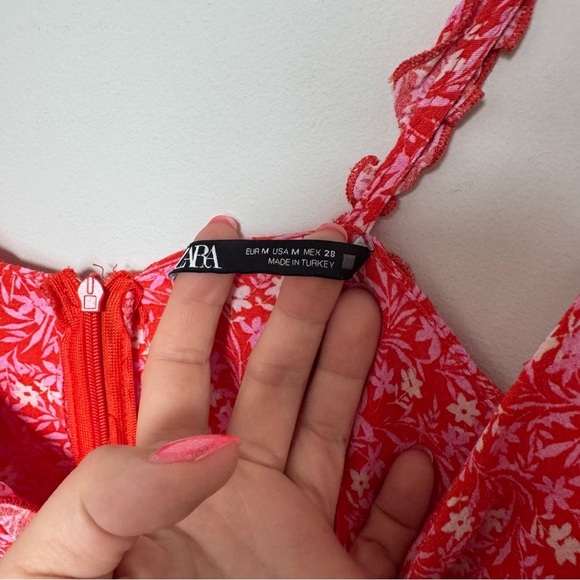 Zara Floral flirty Red Women's mini summer dress boho romantic M - Picture 7 of 7